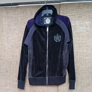 Black and Purple Zip-Up Velvet  Hoodie